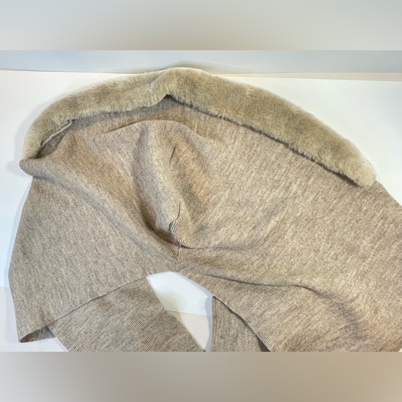 Nordstrom Italy Tan Head Wrap Scarf Winter Hat Brown Neck Warmer Fur Trim - Picture 11 of 12